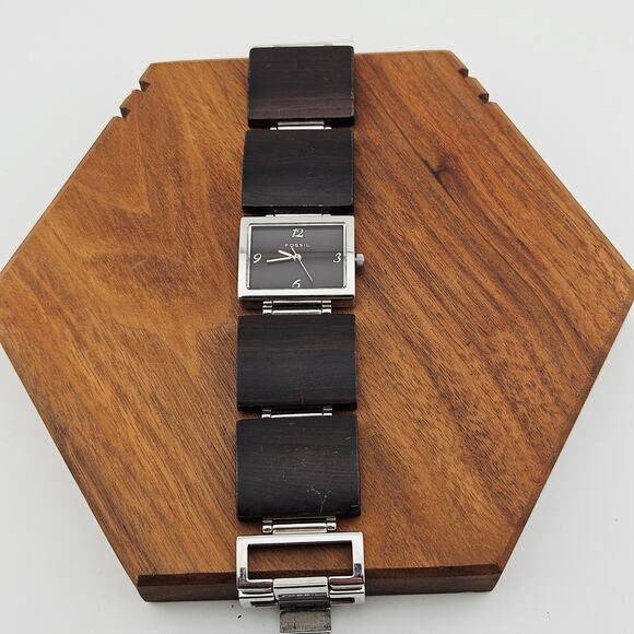 Fossil Women's Silver Tone Wood Look Link Band Bold Art Deco Eclectic ES-1540 - Picture 4 of 7